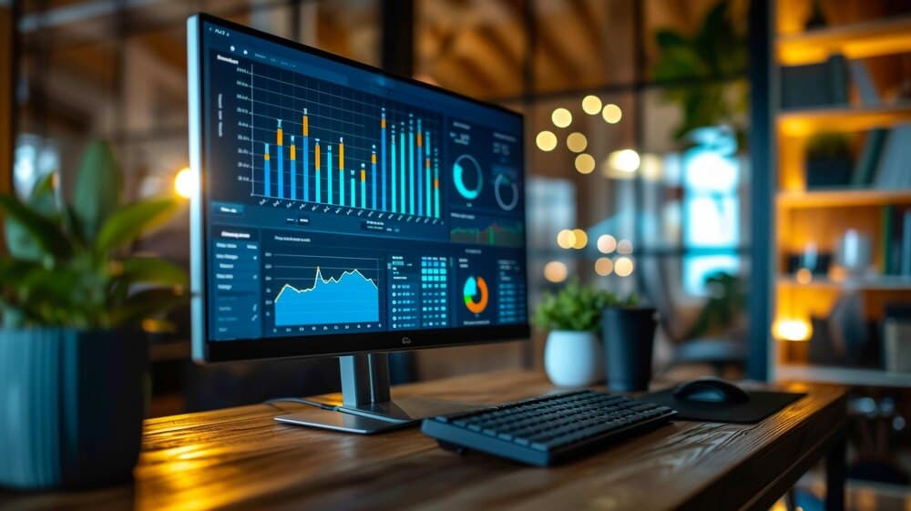 Analista trabalhando em dashboard de business intelligence