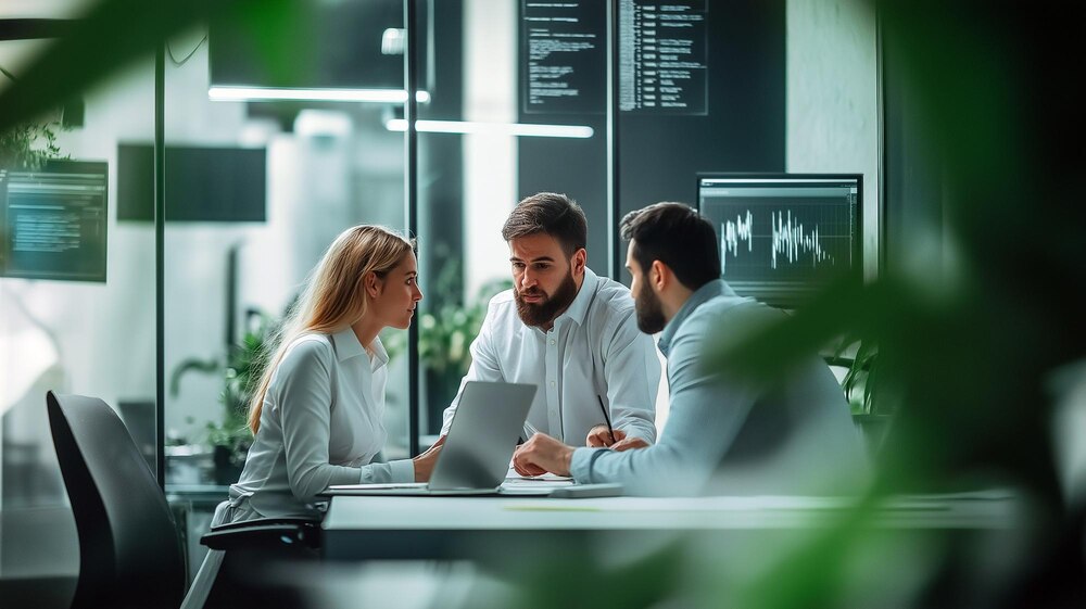 Profissional apresentando estratégias em reunião online